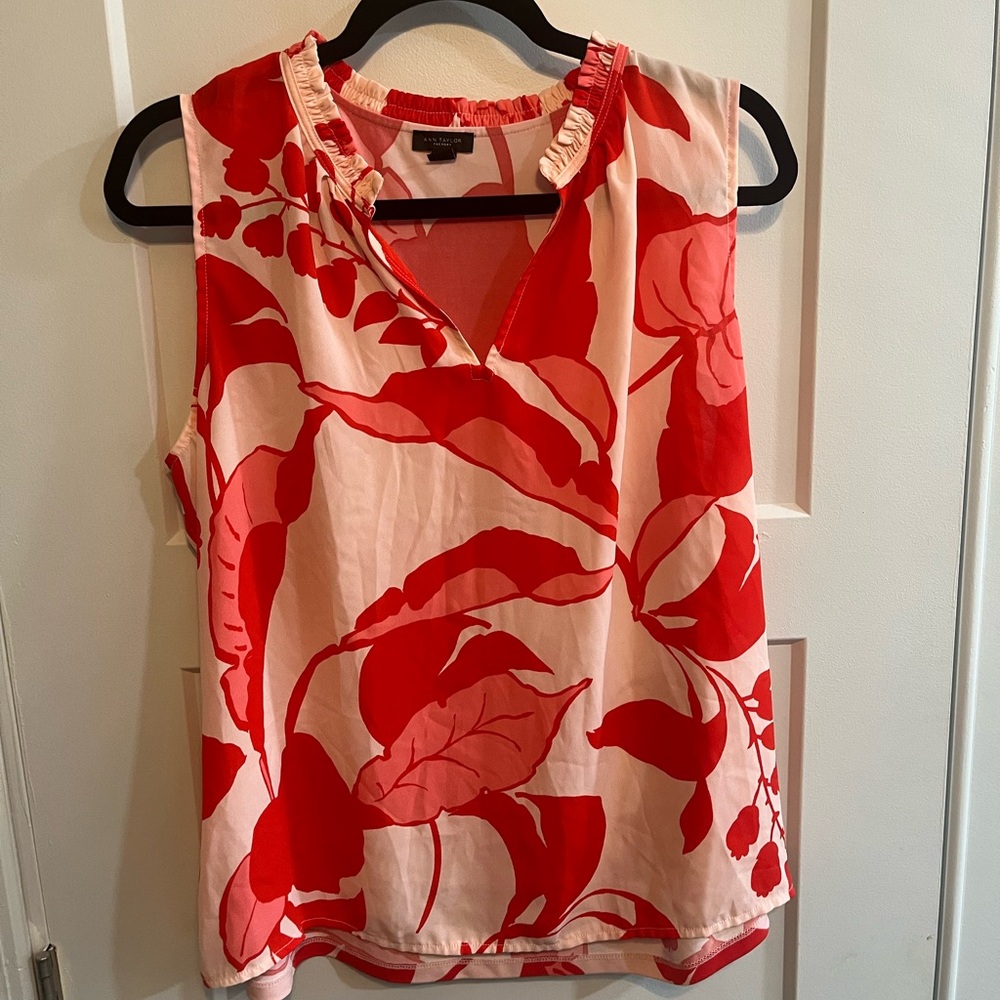 Ann Taylor Red and Cream Floral Blouse